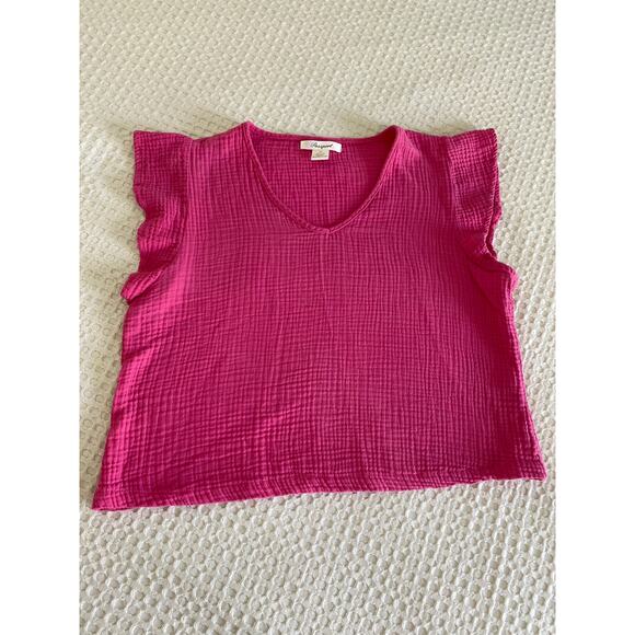 Passport Pink V-neck Gauze Ruffle Sleeve Top Sz XL - Picture 3 of 6